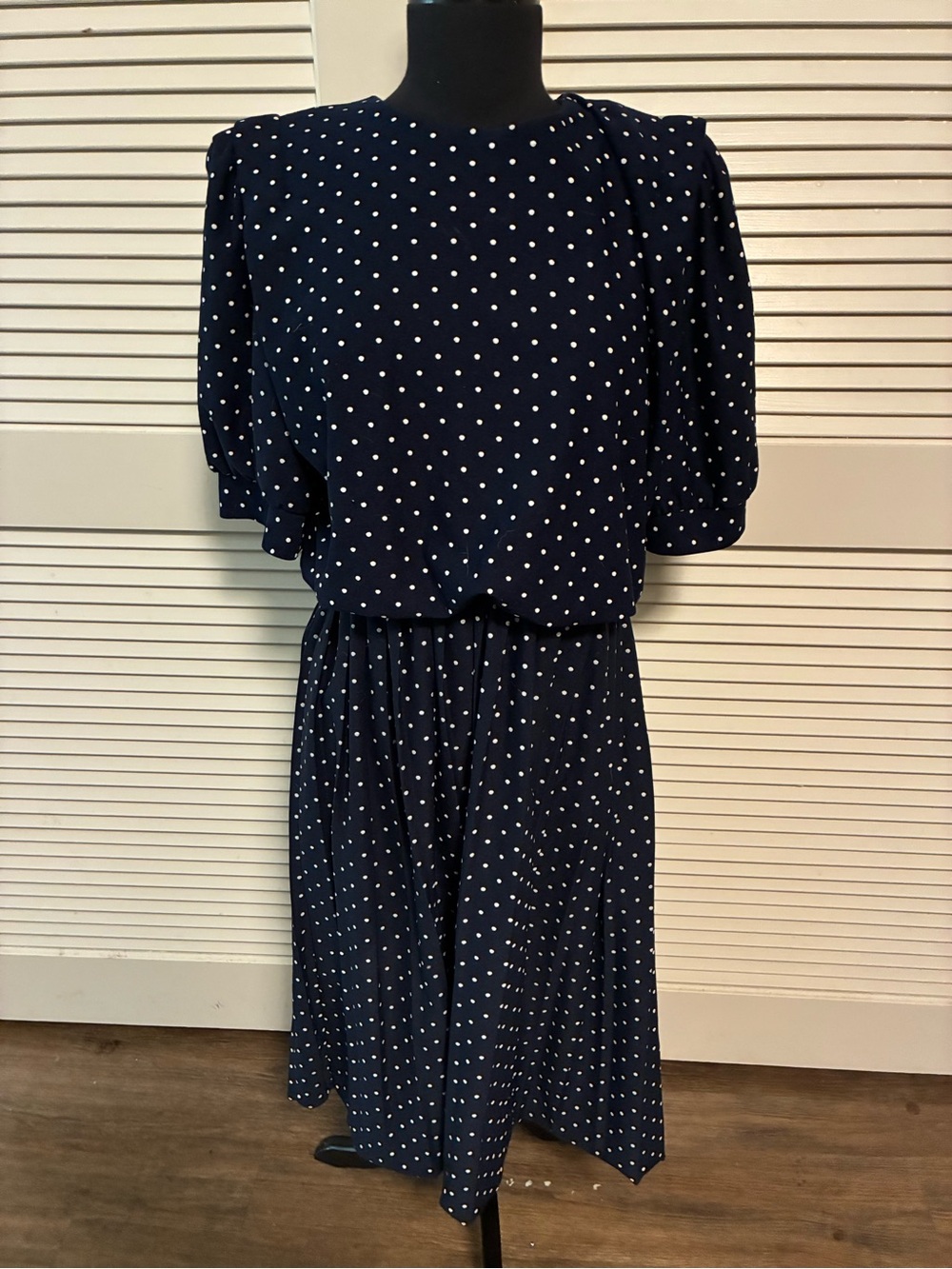 Vintage Navy Blue Polka Dot Midi Dress